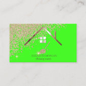 Gold Diamonds Broom Maid Cleaning House Green Neon Visitekaartje (Voorkant)