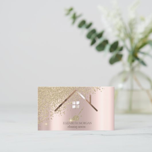 Gold Diamonds Broom Maid Cleaning House Roos Gold Visitekaartje (Staand voorkant)