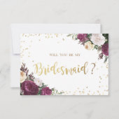 Gold Diamonds Burgundy Floral Bridesmaid Kaart (Voorkant)