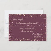 Gold Diamonds Burgundy Floral Bridesmaid Kaart (Achterkant)