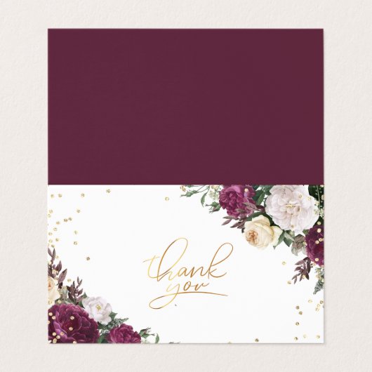 Gold Diamonds Burgundy Floral Hartelijk dank Visitekaartje (Buitenkant ongevouwen)