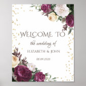 Gold Diamonds Burgundy Floral redt de datum Poster (Voorkant)