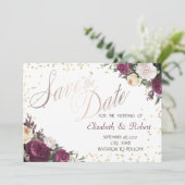 Gold Diamonds Burgundy Floral redt de datum Save The Date (Staand voorkant)