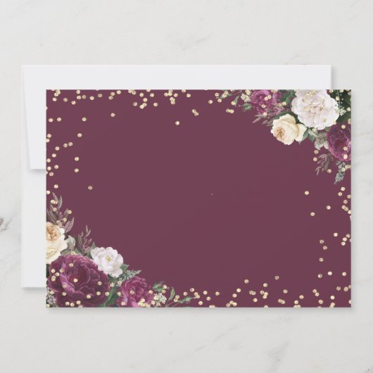 Gold Diamonds Burgundy Floral redt de datum Save The Date (Achterkant)