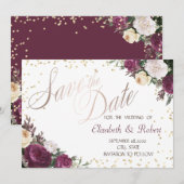 Gold Diamonds Burgundy Floral redt de datum Save The Date (Voorkant / Achterkant)