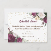 Gold Diamonds Burgundy Floral repesal Dinner Kaart (Voorkant)