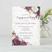 Gold Diamonds Burgundy Floral Verloving Kaart (Staand voorkant)