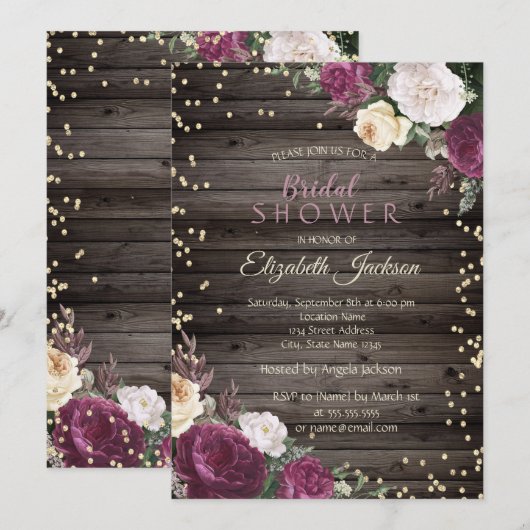 Gold Diamonds Burgundy Floral Wood Vrijgezellenfee Kaart (Voorkant / Achterkant)