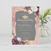 Gold Diamonds Burgundy Flowers Afstuderen Kaart (Staand voorkant)