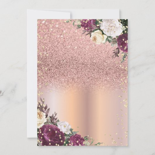 Gold Diamonds Burgundy Flowers Afstuderen Kaart (Achterkant)