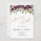 Gold Diamonds Burgundy Flowers bespaart de datum Save The Date (Voorkant)