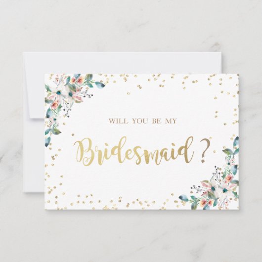 Gold Diamonds Burgundy Flowers Bridesmaid Kaart (Voorkant)