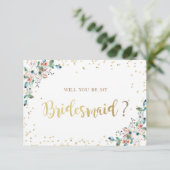 Gold Diamonds Burgundy Flowers Bridesmaid Kaart (Staand voorkant)