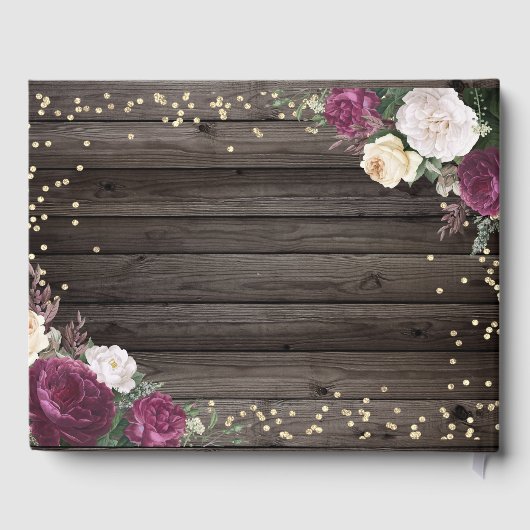 Gold Diamonds Burgundy Flowers Wood Gastenboek (Achterkant)
