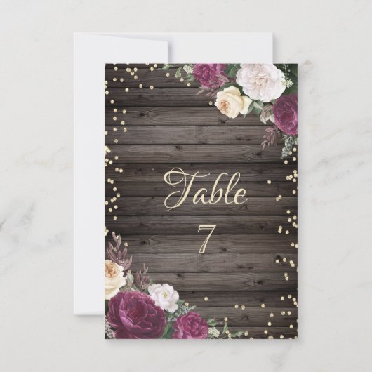 Gold Diamonds Burgundy Flowers Wood Kaart (Achterkant)