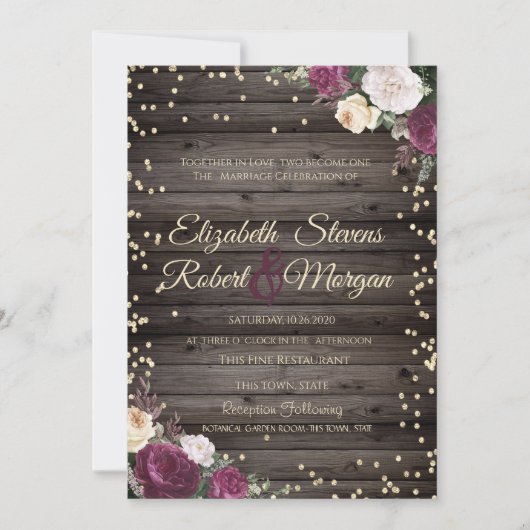 Gold Diamonds Burgundy Flowers Wood Kaart (Voorkant)