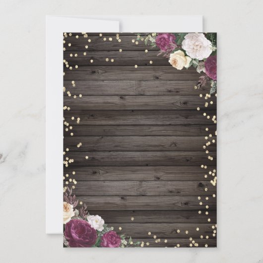 Gold Diamonds Burgundy Flowers Wood Kaart (Achterkant)