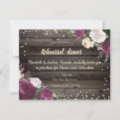 Gold Diamonds Burgundy Flowers Wood Rehearsal Inv Kaart (Voorkant)