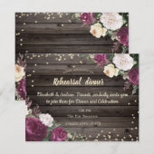 Gold Diamonds Burgundy Flowers Wood Rehearsal Inv Kaart (Voorkant / Achterkant)