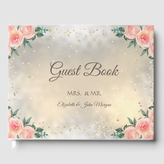 Gold Diamonds Burgundy Rozen Wedding Gastenboek (Voorkant)