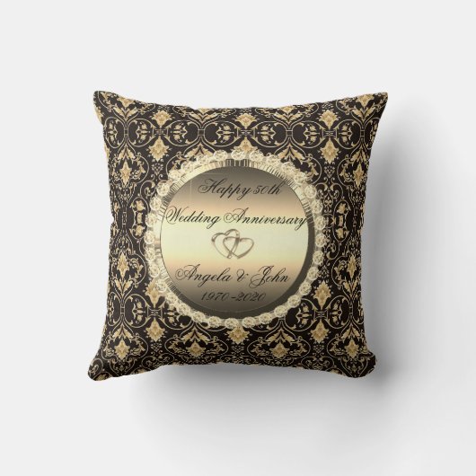Gold Diamonds Damask 50th Wedding Jubileum Kussen (Achterkant)