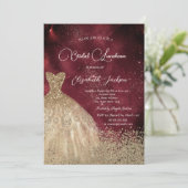 Gold Diamonds Dress Dark Red Bridal Luncheon Kaart (Staand voorkant)