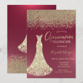 Gold Diamonds Dress Red Quinceanera Kaart (Voorkant / Achterkant)