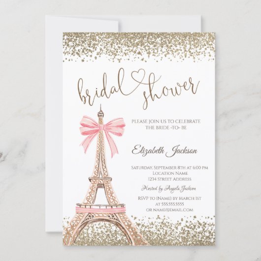 Gold Diamonds Eiffel Tower Bow Bridal Shower Kaart (Voorkant)