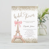 Gold Diamonds Eiffel Tower Bow Bridal Shower  Kaart (Staand voorkant)