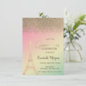 Gold Diamonds, Eiffel Tower Ombre Quinceañera Kaart (Staand voorkant)