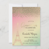 Gold Diamonds, Eiffel Tower Ombre Quinceañera Kaart (Voorkant)