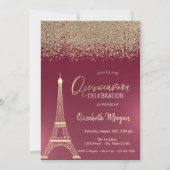 Gold Diamonds, Eiffel Tower Red Quinceanera Kaart (Voorkant)