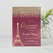 Gold Diamonds, Eiffel Tower Red Quinceanera Kaart (Staand voorkant)