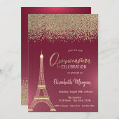 Gold Diamonds, Eiffel Tower Red Quinceanera Kaart (Voorkant / Achterkant)