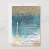 Gold Diamonds, Eiffeltoren Verf SplashQuinceanera Kaart (Voorkant)