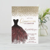 Gold Diamonds, Elegant Burgundy Dress Quinceañera Kaart (Staand voorkant)