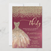 Gold Diamonds, Elegant Dress Burgundy 30th Birthda Kaart (Voorkant)