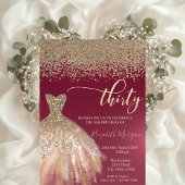 Gold Diamonds, Elegant Dress Burgundy 30th Birthda Kaart