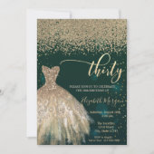 Gold Diamonds, Elegant Dress Green 30th Birthday Kaart (Voorkant)