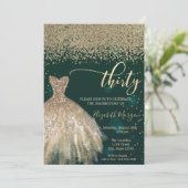 Gold Diamonds, Elegant Dress Green 30th Birthday Kaart (Staand voorkant)