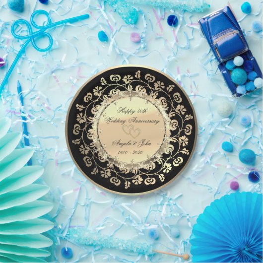Gold Diamonds Floral 50th Wedding Anniversar Papieren Bordje (Feest)