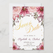 Gold Diamonds Floral Burgundy redt de datum Save The Date (Voorkant)