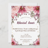 Gold Diamonds Floral Burgundy Rehearsal Dinner Kaart (Voorkant)