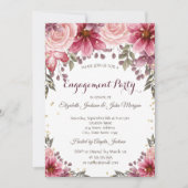 Gold Diamonds Floral Burgundy Verloving Kaart (Voorkant)