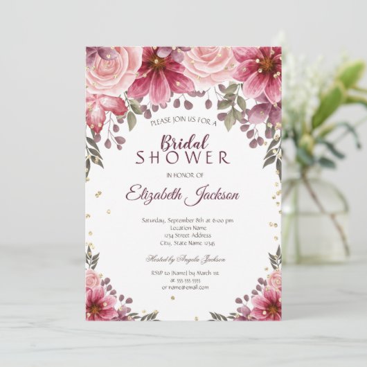 Gold Diamonds Floral Burgundy Vrijgezellenfeest Kaart (Staand voorkant)