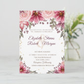 Gold Diamonds Floral Burgundy Wedding Invitation Kaart (Staand voorkant)