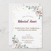 Gold Diamonds Flowers Burgundy Rehearsal Dinner Kaart (Voorkant)