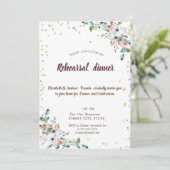 Gold Diamonds Flowers Burgundy Rehearsal Dinner Kaart (Staand voorkant)