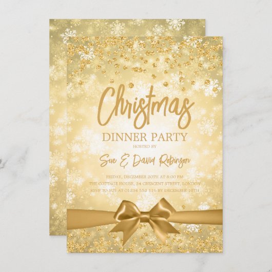Gold Diamonds Glitter Ribbon-kerstavond Kaart (Voorkant / Achterkant)