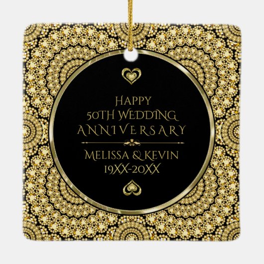 Gold Diamonds Happy 50e bruiloft Jubileum Keramisch Ornament (Achterkant)